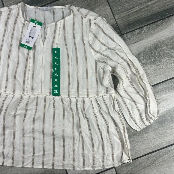 Fever Cream and Brown Striped Long Sleeve Top - Picture 6 of 12